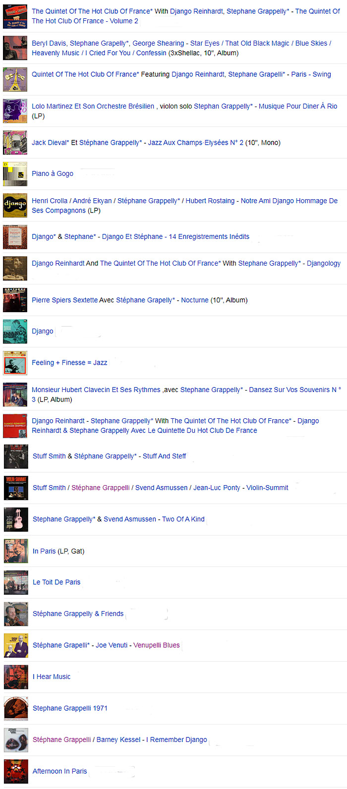 Discographie de Stéphane Grappelli