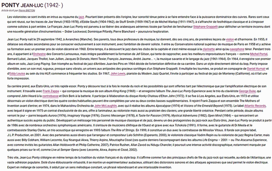 Article de Pierre breton sur jean Luc Ponty